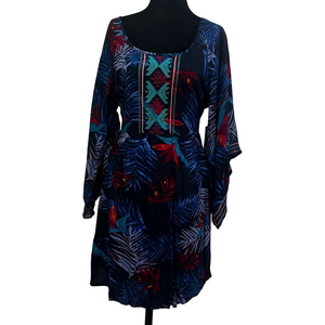 Roxy sunset city tropical floral bell sleeve embroidered summer dress size m nwt